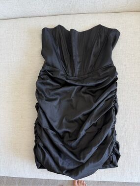 Strapless Black Ruched Mini Dress